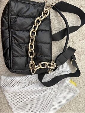 Vince Camuto Black Quilted Shoulder Bag with Gold Chain